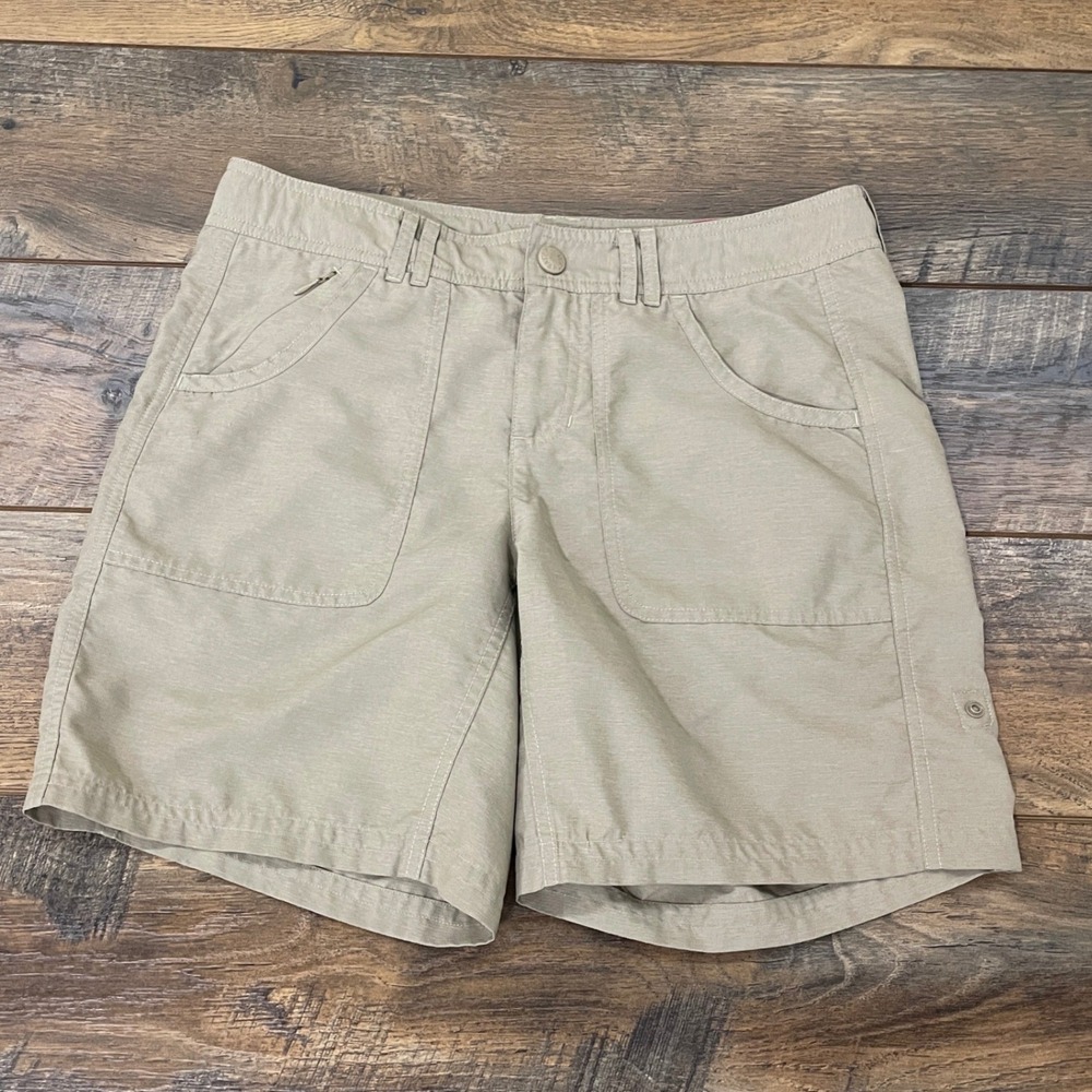 The North Face Womens 6 Khaki Hiking Shorts Tan Nylon Ripstop Outdoor Gorpcore